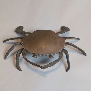 Vintage Brass Crab Shaped Trinket Dish Hinged Ashtray Box Coastal Nautical Decor
